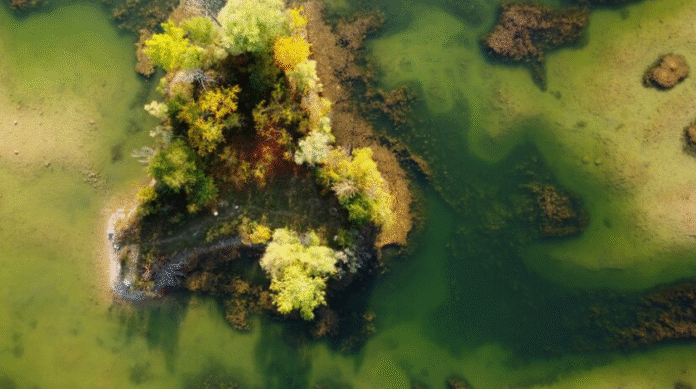 Aerial Shot of an Algal Bloom in Lake Grapevine